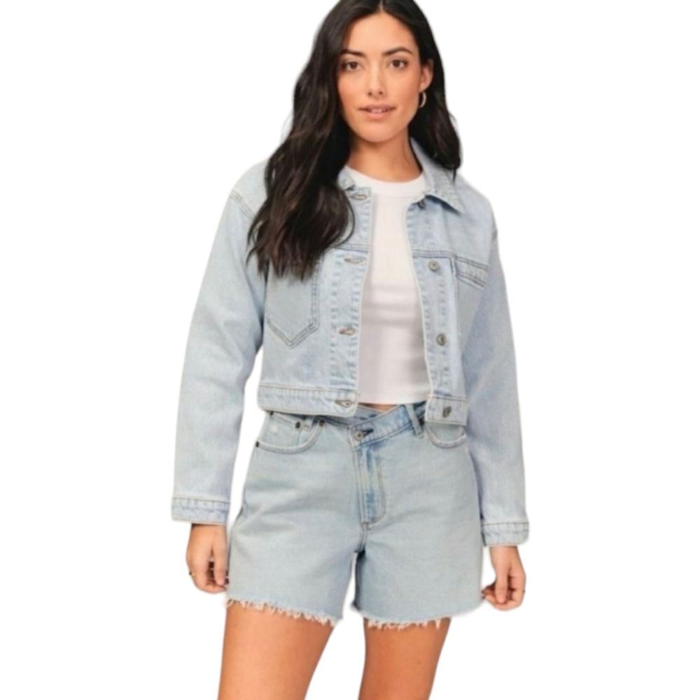 Abercrombie & Fitch Light Blue Distressed Denim Jean Shorts - Picture 7 of 9